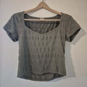 A&F Square Neck Cropped M Baby Tee Textured Pointelle Sage Scandi Soft Girl Y2K